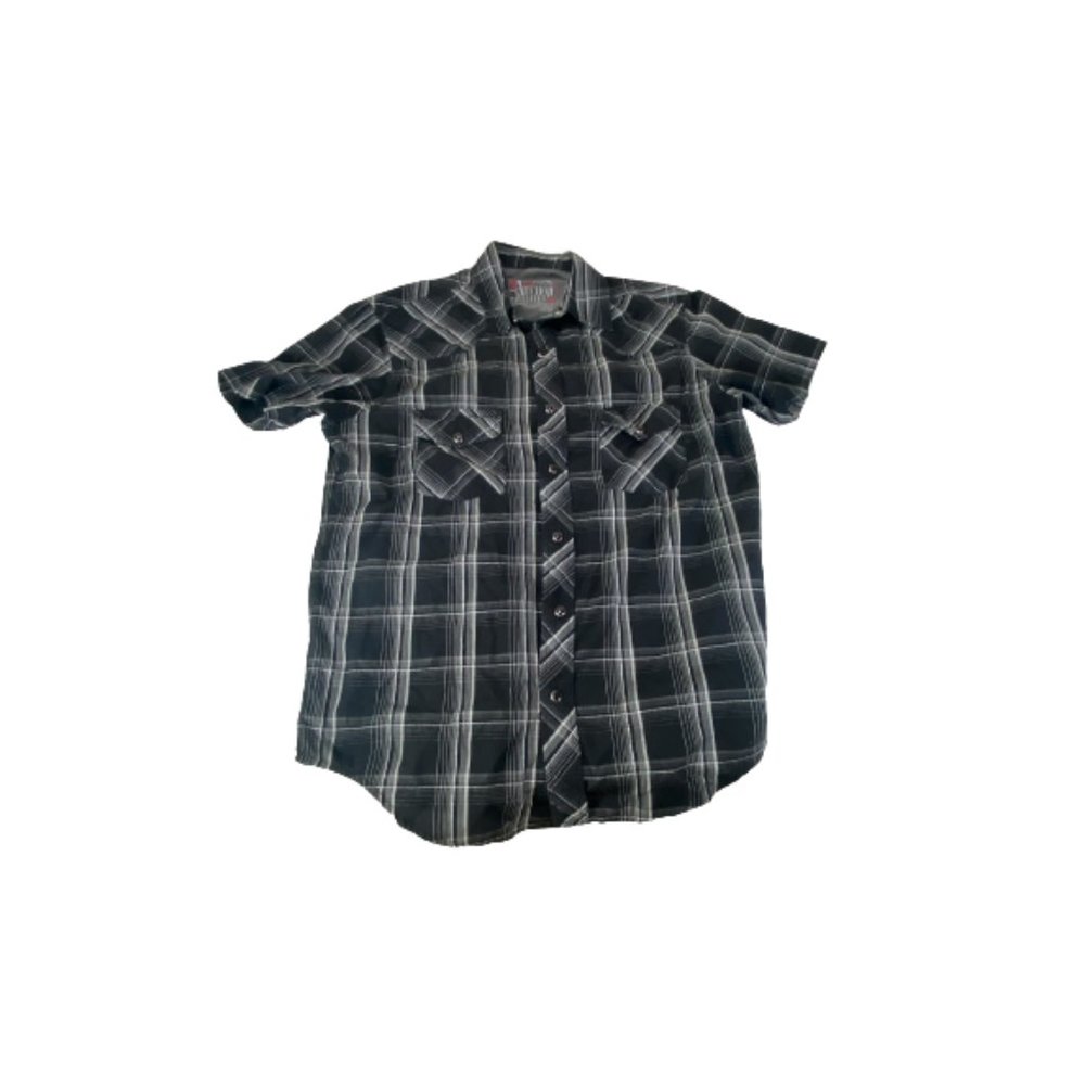 anchor blue black size large snap button shirt short sleeve